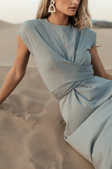 Vaeda Ribbed Tie Dress in Slate Blue - FINAL SALE