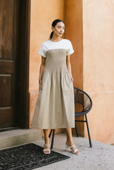 Florence Smocked Midi Dress in Taupe - FINAL SALE