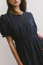 Cecy Embroidered Midi Dress in Navy - FINAL SALE