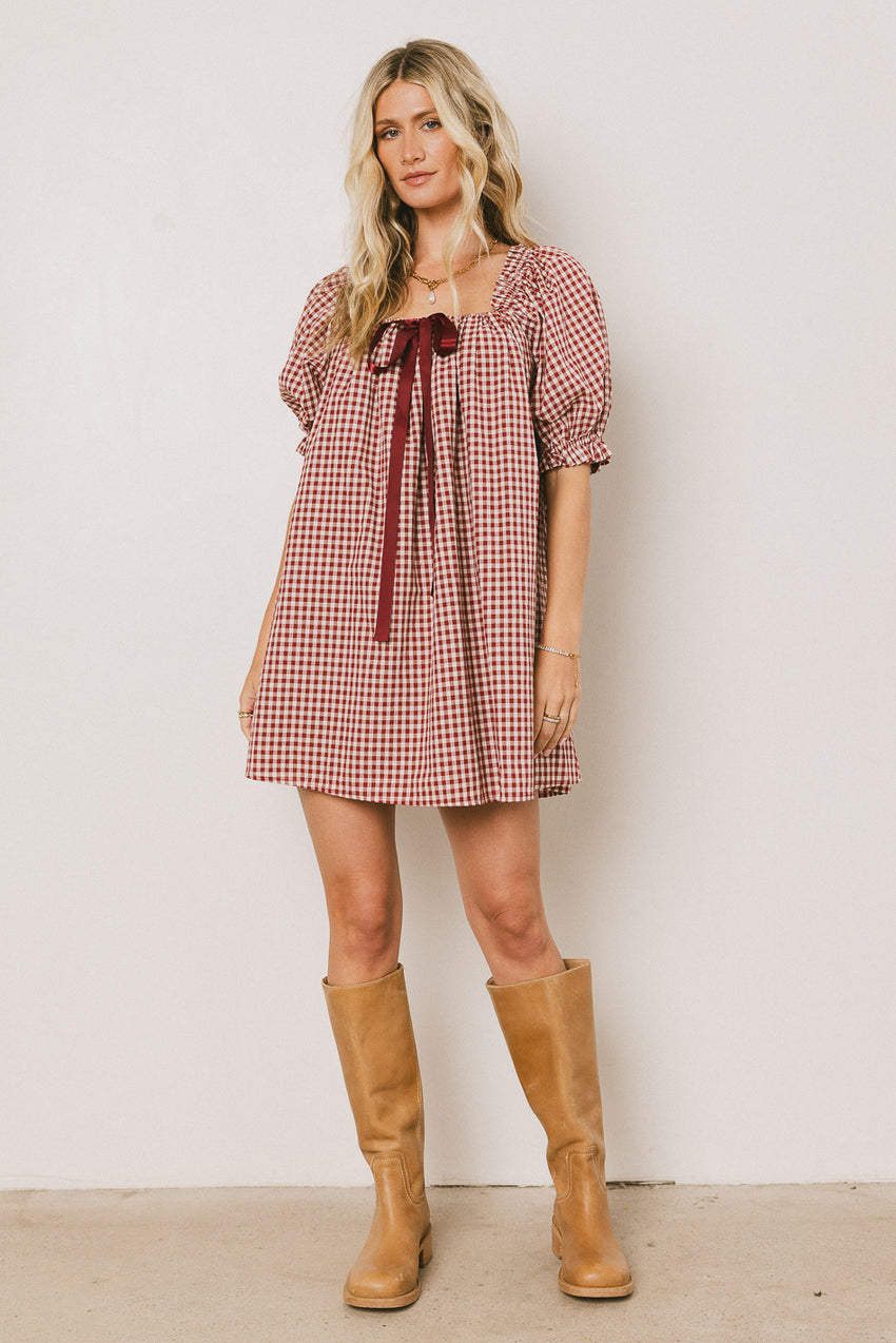 Cody Gingham Mini Dress in Burgundy