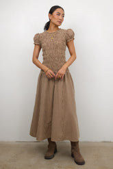 Opal Gingham Maxi Dress in Brown