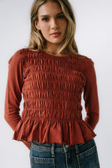 Harry Smocked Top in Brick - FINAL SALE