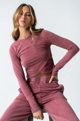 Kassie Crossover Crop Top in Berry - FINAL SALE