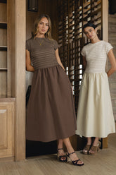 Lorie Mixed Media Maxi Dress in Brown - FINAL SALE