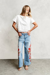 Karen Lace Trim Top in White - FINAL SALE