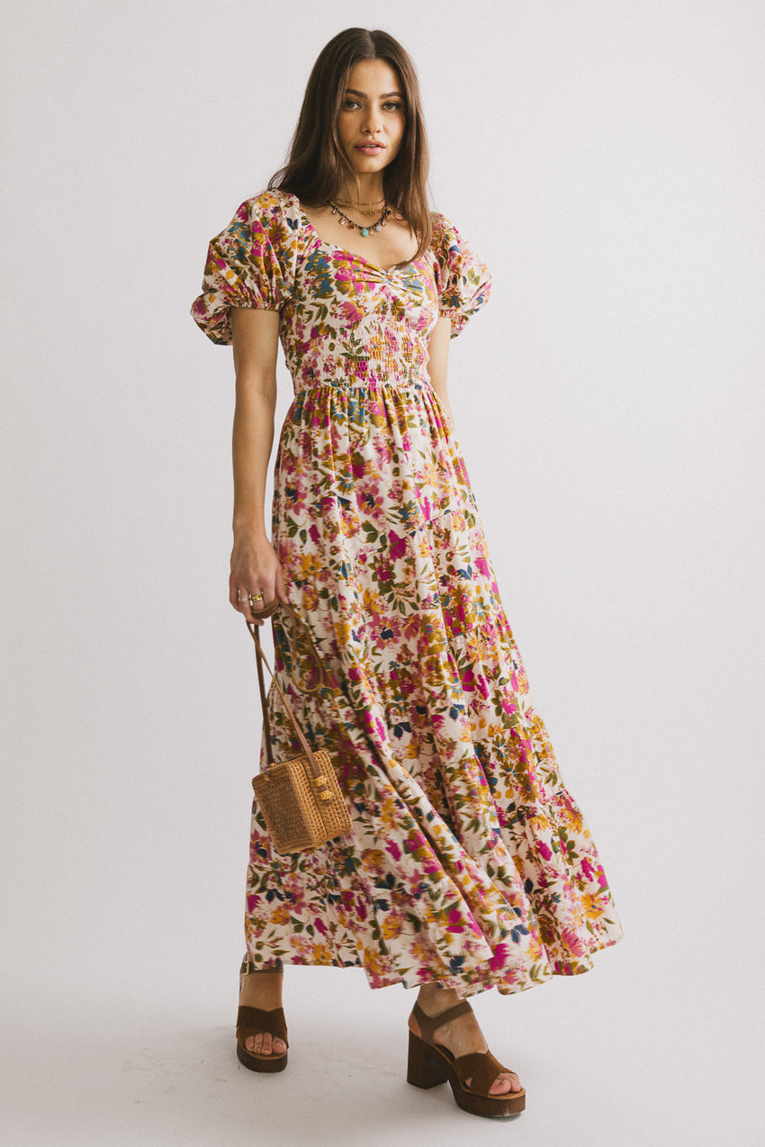 Robbie Floral Midi Dress in Pink - FINAL SALE